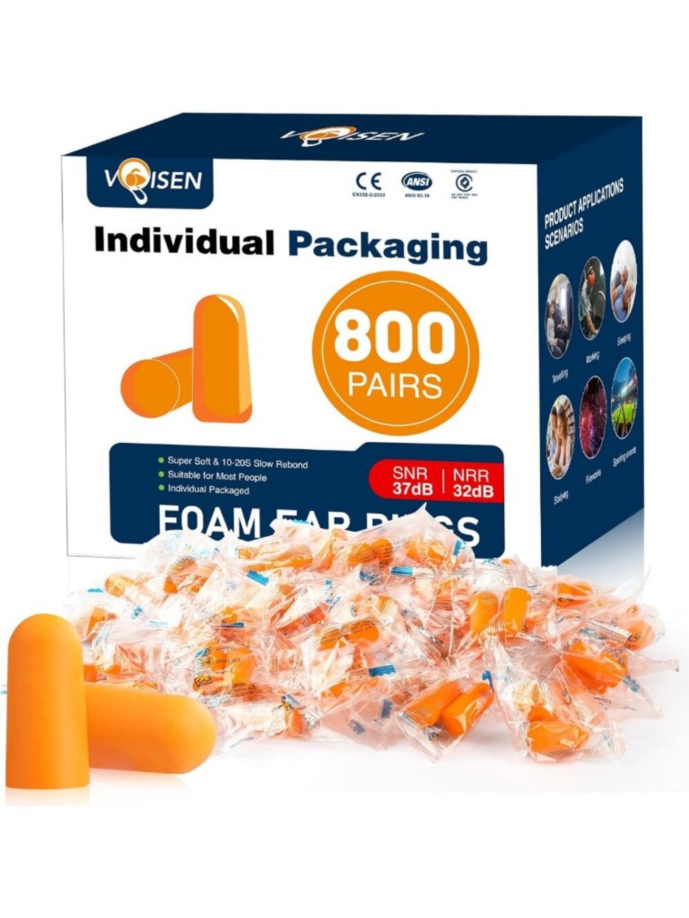 800 Pairs of Comfortable Ear Plugs for Sleeping, Noise Reduction & Travel